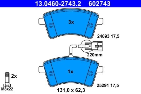 Set plăcuțe frână ATE, față (cu șuruburi ghidare etrier), pentru: RENAULT KANGOO BE BOP, KANGOO EXPRESS, KANGOO II 1.2-Electric 02.08-