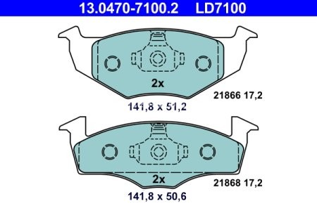 Set plăcuțe frână ATE din ceramică, față , pentru: SEAT AROSA; SKODA FABIA I, FABIA I PRAKTIK, FABIA II; VW FOX, LUPO I, POLO, POLO III, POLO III CLASSIC, POLO IV, POLO/HATCHBACK 1.0-2.0 10.94-