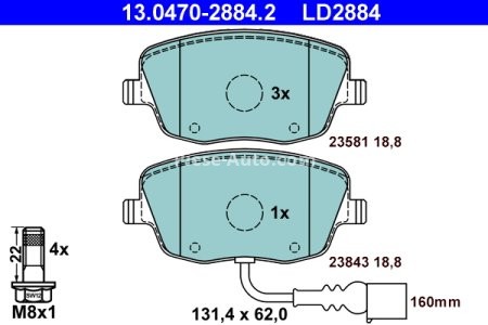 Set plăcuțe frână ATE din ceramică, față (cu șuruburi ghidare etrier), pentru: SEAT CORDOBA, IBIZA III; SKODA FABIA I, FABIA I PRAKTIK, FABIA II, ROOMSTER 1.0-2.0 12.95-