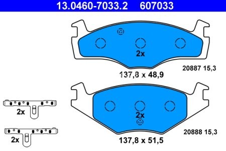 Set plăcuțe frână ATE, față , pentru: SEAT CORDOBA, CORDOBA VARIO, IBIZA II; VW GOLF I, GOLF II, JETTA I, JETTA II, PASSAT B1, PASSAT B2, POLO, SANTANA, SCIROCCO 1.3-2.2 08.75-12.02