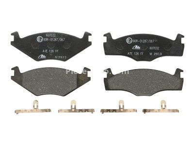 Set plăcuțe frână ATE, față (cu accesorii), pentru: SEAT CORDOBA, CORDOBA VARIO, IBIZA II, TOLEDO I; VW CADDY I, GOLF I, GOLF II, GOLF III, JETTA I, JETTA II, PASSAT B1 1.0-2.0 05.73-12.02