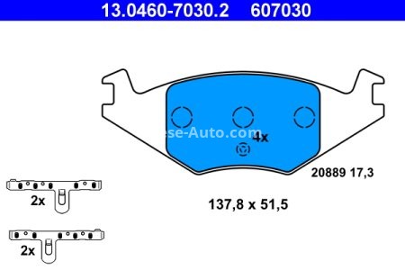 Set plăcuțe frână ATE, față (cu accesorii), pentru: SEAT CORDOBA, CORDOBA VARIO, IBIZA II; VW DERBY, GOLF II, JETTA II, POLO CLASSIC 1.0-1.9D 08.81-12.02 2