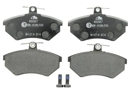 Set plăcuțe frână ATE, față (cu șuruburi ghidare etrier), pentru: SEAT CORDOBA, IBIZA II, TOLEDO I; VW CORRADO, GOLF II, GOLF III, JETTA II, PASSAT B2 1.0-2.8 01.81-10.02