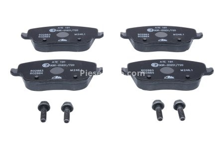 Set plăcuțe frână ATE, față (cu șuruburi ghidare etrier), pentru: SEAT CORDOBA, IBIZA III; SKODA FABIA I, FABIA I PRAKTIK, FABIA II, ROOMSTER, ROOMSTER PRAKTIK 1.0-2.0 12.95- 3