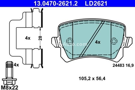 Set plăcuțe frână ATE din ceramică, spate (pentru discuri ventilate), pentru: SKODA OCTAVIA III; VW CC B7, GOLF VI, PASSAT ALLTRACK B7, PASSAT B6, PASSAT B7, PASSAT B7/KOMBI 1.0-Electric 03.05-