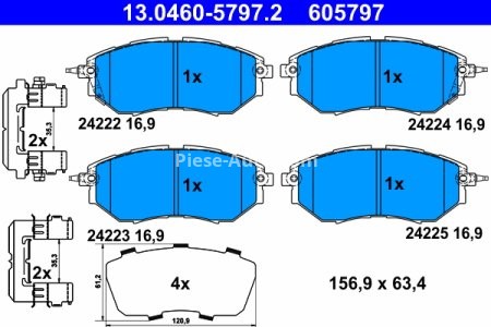 Set plăcuțe frână ATE, față (cu accesorii; cu un tampon de amortizare), pentru: SUBARU FORESTER, LEGACY IV, OUTBACK, TRIBECA 2.0-3.6 09.03-