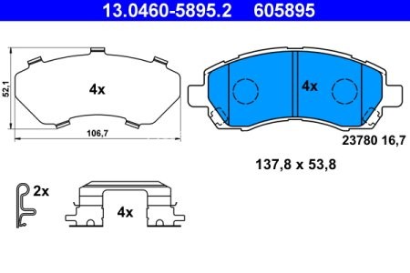 Set plăcuțe frână ATE, față (cu accesorii), pentru: SUBARU IMPREZA, LEGACY II, LEGACY III 1.6/2.0/2.2 08.92-06.09