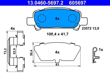Set plăcuțe frână ATE, spate  , pentru: SUBARU FORESTER, IMPREZA, LEGACY III, LEGACY IV, OUTBACK 2.0/2.5/3.0 06.98-03.12