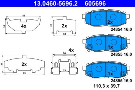 Set plăcuțe frână ATE, spate  , pentru: SUBARU FORESTER, LEGACY V, OUTBACK, TRIBECA 2.0-3.6 01.05-