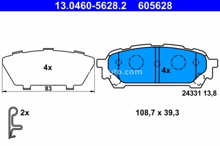 Set plăcuțe frână ATE, spate  (cu un tampon de amortizare), pentru: SUBARU FORESTER, IMPREZA 1.5-2.5 12.00-06.09