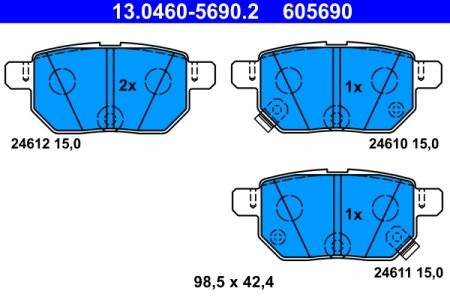 Set plăcuțe frână ATE, spate  , pentru: SUZUKI BALENO, SWIFT V; TOYOTA AURIS, CARINA V, CELICA, COROLLA, IQ, MATRIX, PRIUS 1.0-1.8H 04.86- GREAT WALL VOLEEX C20R; LEXUS CT; SUBARU TREZIA