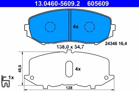 Set plăcuțe frână ATE, față (cu un tampon de amortizare), pentru: SUZUKI GRAND VITARA I, GRAND VITARA II 1.6-3.2 03.98-