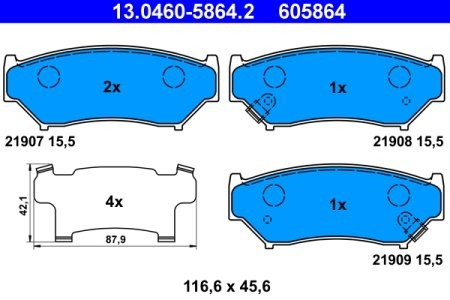 Set plăcuțe frână ATE, față (cu un tampon de amortizare), pentru: SUZUKI GRAND VITARA I, JIMNY 1.5D/1.6/2.0 03.98-