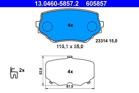 Set plăcuțe frână ATE, față (cu un tampon de amortizare), pentru: SUZUKI GRAND VITARA I, VITARA, XL-7 1.9D-2.7 12.94-08.06