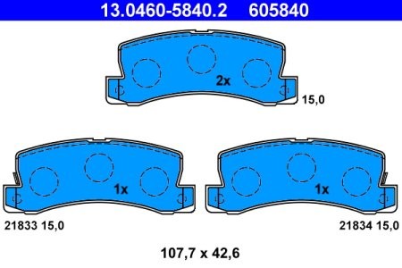 Set plăcuțe frână ATE, spate  , pentru:TOYOTA AVENSIS, CALDINA, CAMRY, CARINA E VI, CARINA V, CELICA, COROLLA, HARRIER 1.3-3.0 08.85-