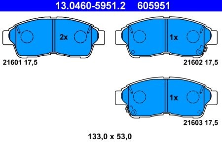 Set plăcuțe frână ATE, față , pentru: TOYOTA CALDINA, CAMRY, CARINA E VI, CELICA, CHASER, COROLLA, COROLLA/KOMBI, GAIA, PASEO, PICNIC, RAV 4 I, STARLET 1.3-2.2D 04.92-12.07