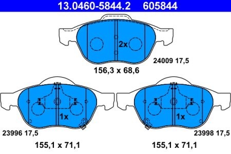 Set plăcuțe frână ATE, față , pentru: TOYOTA AVENSIS 1.6-2.0D 09.97-02.03