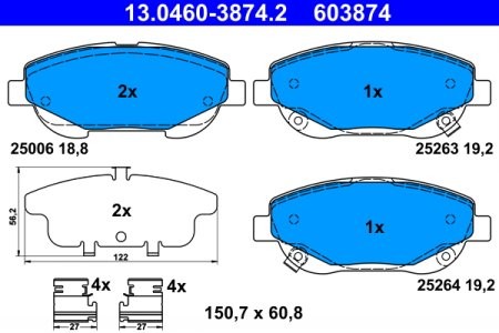 Set plăcuțe frână ATE, față , pentru: TOYOTA AVENSIS, VERSO 2.0D/2.2D 11.08-10.18