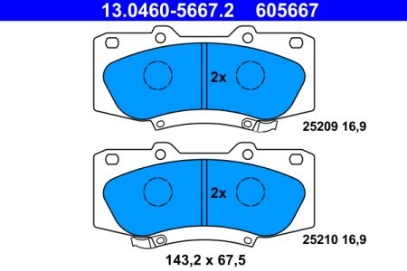 Set plăcuțe frână ATE, față , pentru: TOYOTA HILUX, HILUX VII 2.5D/3.0D 02.05-