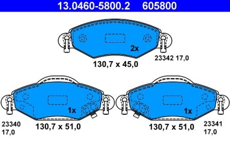 Set plăcuțe frână ATE, față , pentru: TOYOTA IST, YARIS, YARIS VERSO 1.0-1.5 04.99-07.07