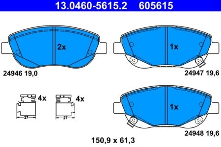 Set plăcuțe frână ATE, față (cu accesorii), pentru: TOYOTA AVENSIS, VERSO 1.6-2.2D 11.08-10.18