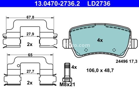 Set plăcuțe frână ATE din ceramică, spate , pentru: VOLVO S60 II, S80 II, V60 I, V70 III, V70 III/KOMBI, XC60 I, XC70 II 1.5-3.2ALK 03.06-12.18