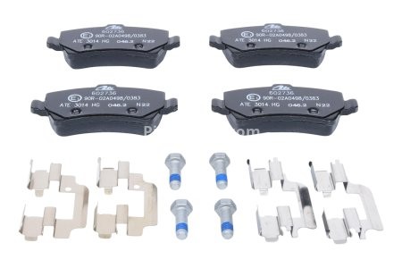 Set plăcuțe frână ATE, spate  (cu accesorii; cu șuruburi ghidare etrier), pentru: VOLVO S60 II, S80 II, V60 I, V70 III, V70 III/KOMBI, XC60 I, XC70 II 1.5-4.4 03.06-12.18 3