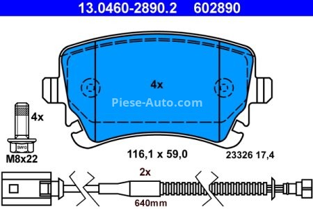Set plăcuțe frână ATE, spate  (cu șuruburi ghidare etrier), pentru: VW PHAETON 3.0D-6.0 04.02-07.18,  BENTLEY CONTINENTAL