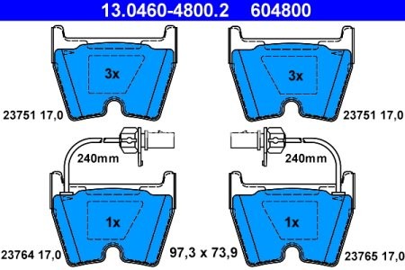 Set plăcuțe frână ATE, față , pentru: VW PHAETON 3.0D-6.0 04.02-