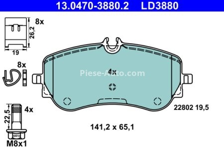 Set plăcuțe frână ATE din ceramică, spate , pentru: VW AMAROK, CRAFTER, GRAND CALIFORNIA CAMPER 2.0-Electric 09.10-