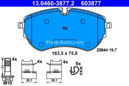 Set plăcuțe frână ATE, față , pentru: VW AMAROK 2.0/2.0D/3.0D 09.10-05.22
