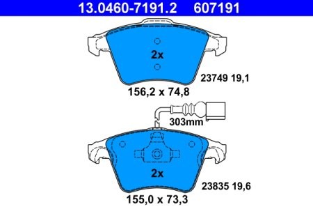 Set plăcuțe frână ATE, față , pentru: VW TOUAREG 2.5D-6.0 10.02-05.10