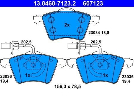 Set plăcuțe frână ATE, față , pentru: VW TRANSPORTER T4 1.9D-2.8 07.90-06.03
