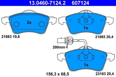 Set plăcuțe frână ATE, față , pentru: VW TRANSPORTER T4 1.9D-2.8 07.90-06.03