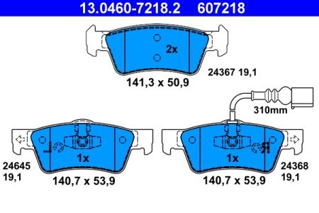 Set plăcuțe frână ATE, spate  , pentru: VW CALIFORNIA T5 CAMPER, MULTIVAN T5, TRANSPORTER T5 1.9D-3.2 04.03-08.15 3