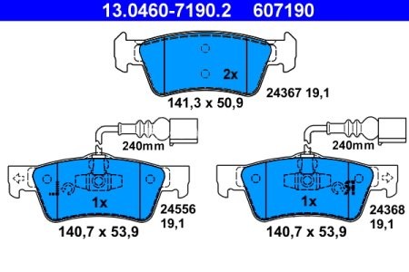 Set plăcuțe frână ATE, spate  , pentru: VW TOUAREG 2.5D-6.0 10.02-05.10