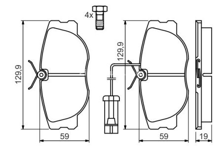 Set plăcuțe frână față , BOSCH, pentru: ALFA ROMEO 155, GTV, SPIDER; FIAT CROMA, TIPO; LANCIA DEDRA, DELTA I, KAPPA, THEMA 2.0-3.0 03.86-10.05