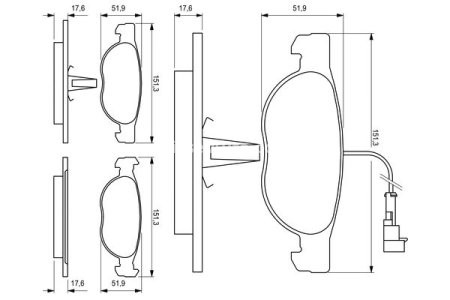 Set plăcuțe frână față , BOSCH, pentru: ALFA ROMEO 145, 146; FIAT BRAVA, BRAVO I, MAREA, PUNTO; LANCIA DELTA II 1.2-2.4D 06.93-03.12