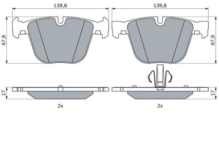 Set de plăcuțe frănă din ceramică, spate, BOSCH ( cu lacat; cu tampon de amortizare), pentru: BENTLEY ARNAGE, AZURE, CONTINENTAL, CONTINENTAL FLYING SPUR 3.0-6.8 03.98-07.19