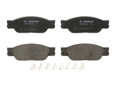 Set plăcuțe frână față , BOSCH ( cu tampon de amortizare), pentru: JAGUAR S-TYPE II, XJ 2.5-4.2 01.99-03.09