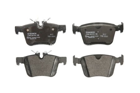 Set plăcuțe frână spate , BOSCH (cu tampon de amortizare), pentru: VOLVO C40, S60 III, S90 II, V60 II, V90 II, XC40, XC60 II, XC90 II; JAGUAR E-PACE, F-PACE, I-PACE, XE 1.5H-Electric 06.11-
