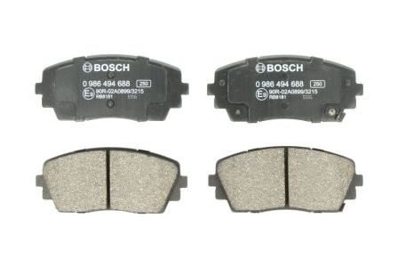Set plăcuțe frână față , BOSCH (cu tampon de amortizare), pentru: KIA PICANTO II 1.0/1.0LPG/1.2 05.11-03.17
