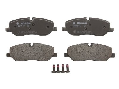 Set plăcuțe frână față , BOSCH ( cu suruburi; cu tampon de amortizare), pentru: LAND ROVER DISCOVERY III, DISCOVERY IV, RANGE ROVER III 2.7D-4.4 03.02-12.18