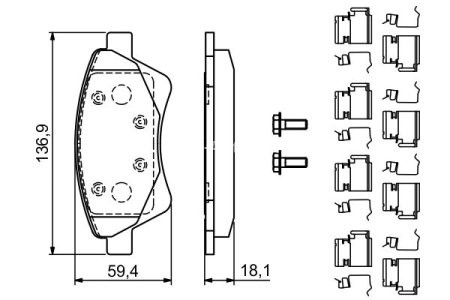 Set plăcuțe frână față , BOSCH, pentru: RENAULT GRAND SCENIC II, KANGOO, KANGOO EXPRESS, MEGANE II, MEGANE II/KOMBI, SCENIC II 1.4-2.0D 10.01-