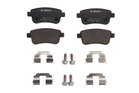 Set plăcuțe frână spate , BOSCH (cu suruburi), pentru: RENAULT ARKANA I, CAPTUR II, CLIO V, FLUENCE, GRAND SCENIC III, MEGANE, MEGANE III, MEGANE IV, SCENIC III, ZOE 1.0-Electric 11.08-