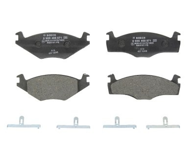 Set plăcuțe frână față , BOSCH, pentru: SEAT CORDOBA, IBIZA II; VW GOLF I, GOLF II, JETTA II, PASSAT B1, PASSAT B2, POLO, SANTANA, SCIROCCO 1.0-2.2 05.73-10.02