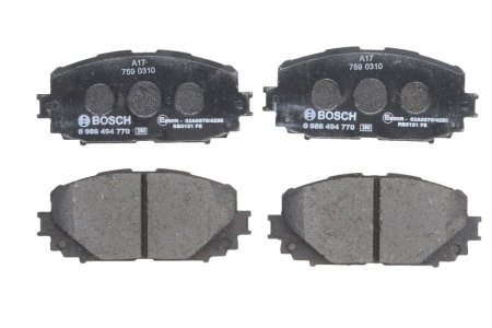 Set plăcuțe frână față , BOSCH, pentru: TOYOTA RACTIS, VERSO S, YARIS, YARIS / VIOS, YARIS/HATCHBACK 1.0-1.8 08.05-