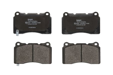 Set plăcuțe frână față, DELPHI , pentru: ALFA ROMEO 147, 156, 159, 166, BRERA, GIULIETTA, GT, SPIDER; DODGE VIPER; HONDA CIVIC IX, CIVIC X, CIVIC XI; LANCIA KAPPA 1.4-8.4 10.94-