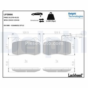 Set plăcuțe frână spate, DELPHI , pentru: MASERATI GHIBLI III, QUATTROPORTE VI 3.0/3.0D/3.8 01.13- 3