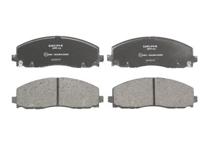 Set plăcuțe frână față, DELPHI , pentru: CHRYSLER GRAND VOYAGER V, PACIFICA, VOYAGER V; DODGE GRAND, JOURNEY; FIAT FREEMONT; JEEP GLADIATOR, WRANGLER IV; LANCIA VOYAGER; VW ROUTAN 2.0-4.0 10.07-